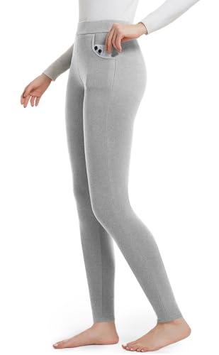 ACHTELEPHS Leggings Damen Baumwolle mit Taschen Blickdicht Leggins Laufhose Lang Medium Grau XL-XXL von ACHTELEPHS