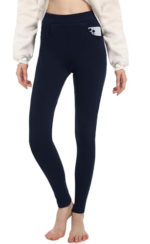 ACHTELEPHS Leggings Baumwolle Damen Blickdicht Baumwoll Leggins High Waist Dunkelblau XS-S von ACHTELEPHS