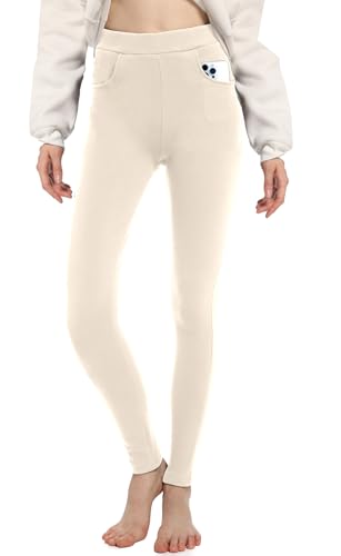ACHTELEPHS Leggings Damen Baumwolle mit Taschen Blickdichte Leggins High Waist Hautfarben XS-S von ACHTELEPHS