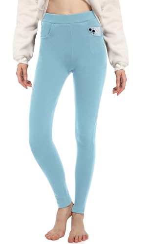 ACHTELEPHS Leggings Damen Baumwolle mit Taschen Blickdichte Leggins High Waist Himmelblau M-L von ACHTELEPHS