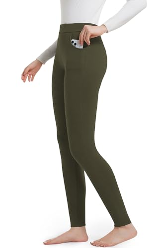 ACHTELEPHS Leggings Damen Baumwolle mit Taschen Blickdichte Leggins High Waist Olivgrün M-L von ACHTELEPHS