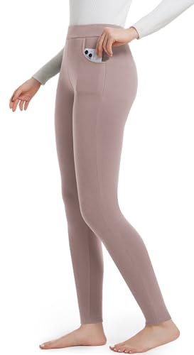 ACHTELEPHS Leggings Damen Baumwolle mit Taschen Blickdichte Leggins High Waist Rosa M-L von ACHTELEPHS