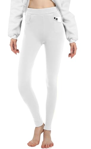 ACHTELEPHS Leggings Damen Baumwolle mit Taschen Blickdichte Leggins High Waist Weiß M-L von ACHTELEPHS