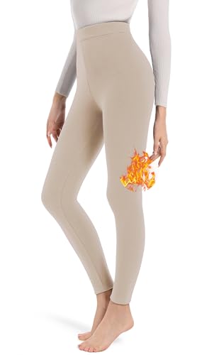 ACHTELEPHS Thermo Leggings Damen Gefüttert Thermoleggins Lang mit Fleece Warm Winter Leggings Apricot M-L von ACHTELEPHS