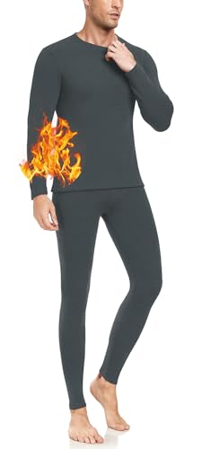 ACHTELEPHS Thermounterwäsche Herren Winter Funktionsunterwäsche Thermo Skiunterwäsche Set Thermounterhemd + Thermounterhose Dunkelgrau L-XL von ACHTELEPHS