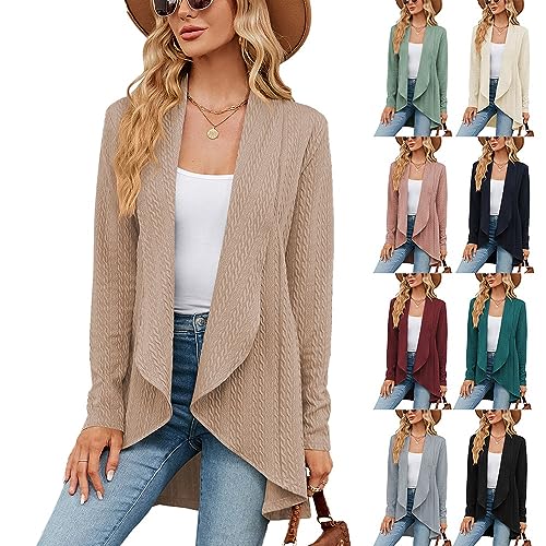 ACICS Damen-Cardigan Mit Langen Ärmeln, Leicht, Vorne Offen, Lässig, Gestrickt, Einfarbig, Strickjacke, Mantel (Color : Khaki, Size : L) von ACICS