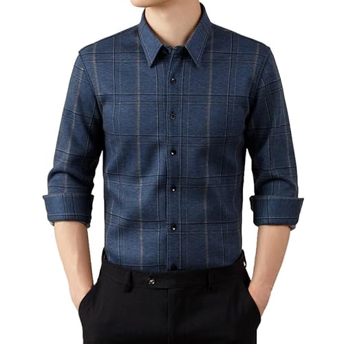 ACLCSHM Flanellhemd Herren, Herren Wollhemd Langarm Dickes Warmes Fleece Karohemd Button Down Business Casual Hemd Jacke Weiche Regular Fit Winter Thermo Holzfällermäntel Tops Blau S von ACLCSHM