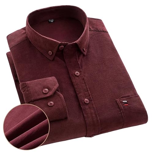 ACLCSHM Herren Cordhemden Langärmlig, Leichtes Atmungsaktives Button-Down-Arbeitshemd Einfarbig Business-Freizeithemd Mit Tasche Bequeme Passform Büro Formelles Hemd Jacke Top Kaffee L von ACLCSHM