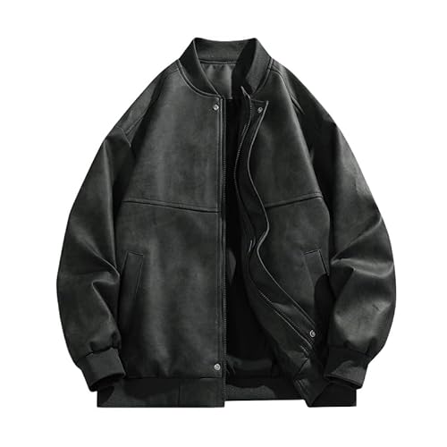 ACLCSHM Herren Kunstleder Bomberjacke Vintage Casual Pu Leder Baseballjacke Weiche Atmungsaktive Motorradjacke Locker Bequem Stilvoll Frühling Outdoor Sport Caot Top Schwarz Xl von ACLCSHM