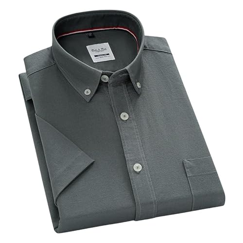 ACLCSHM Herren Kurzarm Oxford Hemd, Atmungsaktive Baumwolle Business Hemd Mit Tasche Einfarbig Button Down Arbeitshemden Slim Fit Sommer Büro Freizeithemd Jacke Top Grau Grün XL von ACLCSHM