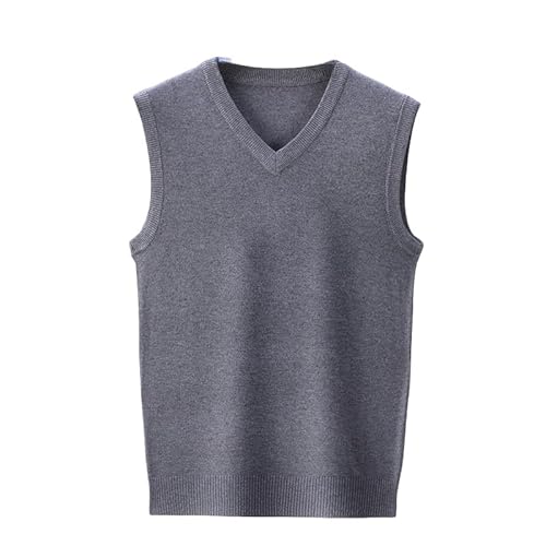 ACLCSHM Herren Sweatshirt, Herren Strickweste Pullover Lässiger Warmer Wollstrickwestenpullover Einfarbig Ärmelloser V Ausschnitt Strickpullover Opa Weste Tanktop Für Herbst Winter Mittelgrau L von ACLCSHM