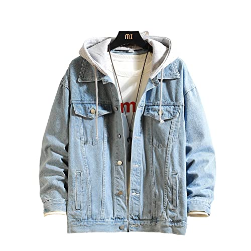 ACLCSHM Jeansjacke Herren,Trucker-Jacke Mit Kapuze Vintage Blau Leichte Übergangsjacke Button-Down-Slim-Fit-Freizeitjacke Für Damen Und Herren, XL von ACLCSHM
