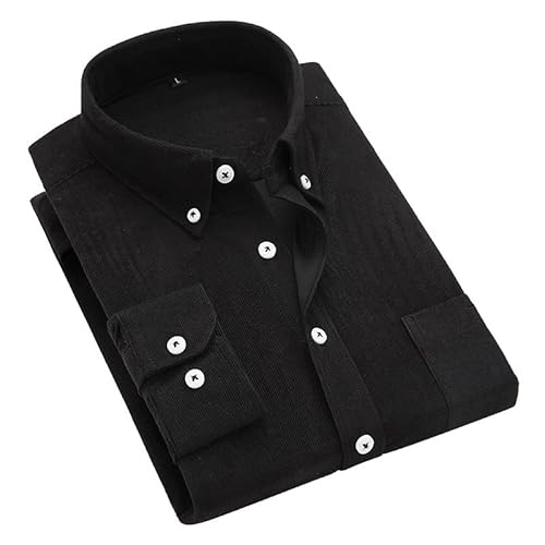 ACLCSHM Langarm Cordhemden Für Herren Einfarbig Button Down Cordhemden Mit Taschen Warm Atmungsaktiv Trucker Jacke Hemd Revers Freizeitjacke Herbstmäntel Tops Schwarz S von ACLCSHM