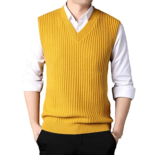 ACLCSHM Pullunder Herren, Herren Ärmellose Strickpullover Kabelstrickpullover Weste Gelber PulloverTanktop Für Herbst Winter,M ACLCSHM Pullunder Herren, Herren Ärmellose Strickpullover Kabelstrickpullover Weste Gelber PulloverTanktop Für Herbst Winter,M von ACLCSHM