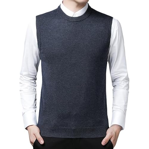 ACLCSHM Pullunder Herren Ärmellos, Herren Strickweste Pullover Einfarbig Slim Fit Strickweste Pullover Warm Lässig Ärmellos Rundhals Strickpullover Weste Tanktop Für Herbst Winter Dunkelgrau M von ACLCSHM