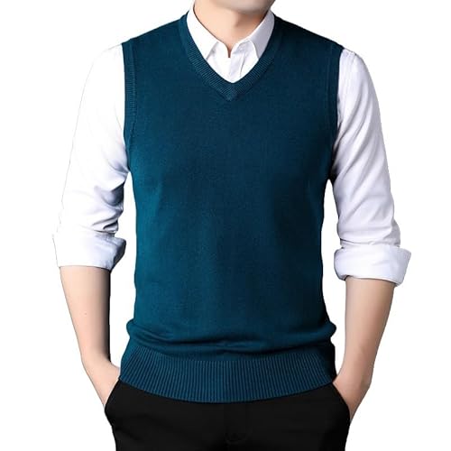 ACLCSHM Sweater Herren, Herren Strickweste Pullover Regular Fit V Ausschnitt Strickweste Pullover Casual Business Ärmellos Strickpullover Herbst Winter Weste Tanktop Blaugrün M von ACLCSHM