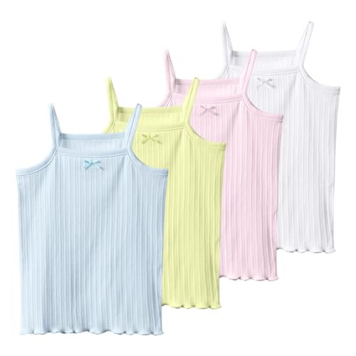 ACMEDE 1–10 Jahre Mädchen Einfarbige Unterhemd mit Spaghetti Träger Gr. 80-140, 4er Pack Mädchen Unterhemden Baumwolle mit Schleife Camisole Tank Top Cami Unterwäsche Spaghettiträger Top von ACMEDE