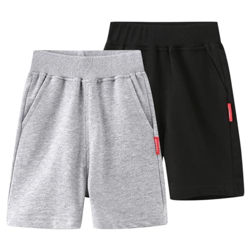 ACMEDE 1-11 Jahre Jungen Freizeit Sweat Shorts Baumwolle, 2er Pack Jungen Jogginghose Kurze Hose mit Taschen Bermuda Shorts Sommer Sporthosen Jersey Shorts Laufshorts Kinder Gr.80-140 von ACMEDE