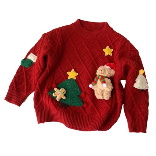ACMEDE 1-7 Jahre Weihnachtspullover Mädchen und Jungen Xmas Knitted Sweatshirts 3D Weihnachtspulli Weihnachtssweatshirt Strickpullover Langarm Sweatshirts Gr. 80/86/92/98/104/116/128 von ACMEDE