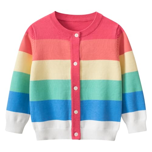 ACMEDE 1-9 Jahre Baby Mädchen Strickjacken 86/92/98 Kinder Regenbogenstreifen Cardigan-Strickjacke mit Knöpfen 104/110/116 Exquisit weich Pullover & Strickjacken aus 100% Baumwolle 122/128/134 von ACMEDE