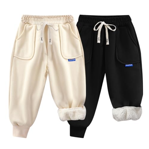 ACMEDE 1-9 Jahre Winterhose Kinder Jogginghose mit Seitentaschen Warme Hose Fleecefutter Schneehose Winter Weicher Jogginghose Lange Fleece Cord Sweathosen Kinder Freizeithose Thermo Hose Gr. 74-134 von ACMEDE