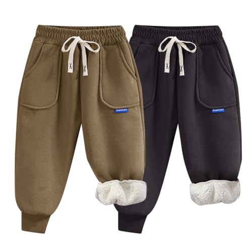 ACMEDE 1-9 Jahre Winterhose Kinder Jogginghose mit Seitentaschen Warme Hose Fleecefutter Schneehose Winter Weicher Jogginghose Lange Fleece Cord Sweathosen Kinder Freizeithose Thermo Hose Gr. 74-134 von ACMEDE