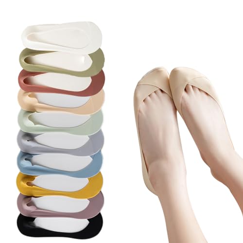ACMEDE 10 Paar Füßlinge Ballerina Socken Damen Atmungsaktiv Füsslinge Unsichtbare Sneaker Socken Baumwolle No Show Rutschfeste Socken mit Siliconpad Kurze Socken Halbsocken 35-40 von ACMEDE