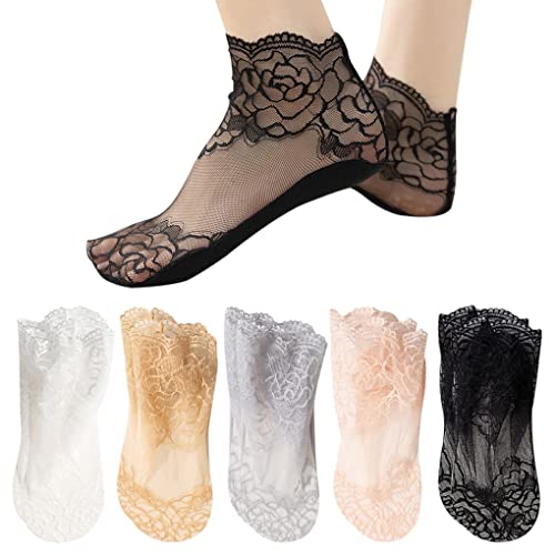 ACMEDE 10 Paar Rüschen Socken Damen Füßlinge Atmungsaktiv Kurze Spitzen Söckchen Netzsocken Sommer Dünne Gekräuselte Netz Spitzensocken für Damen Mädchen,34-40 von ACMEDE