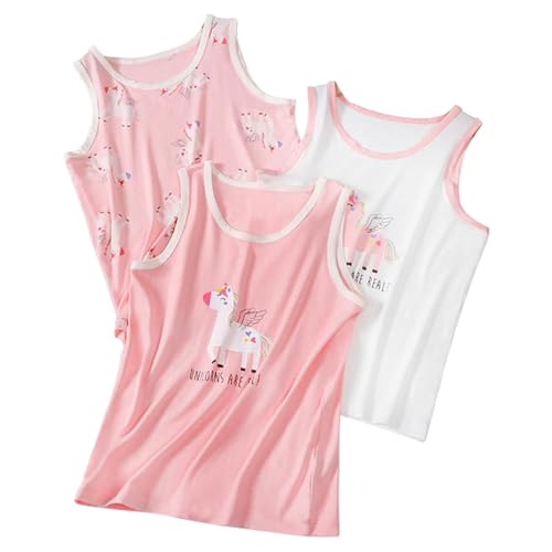 ACMEDE 2-12 Jahre Mädchen Unterhemden Modal Ärmellos Tank Top Gr.92-152, 3er Pack Mädchen Einhorn Unterhemd Ärmellos Shirt Sommer Kinder Westen Unterwäsche Unterhemd von ACMEDE