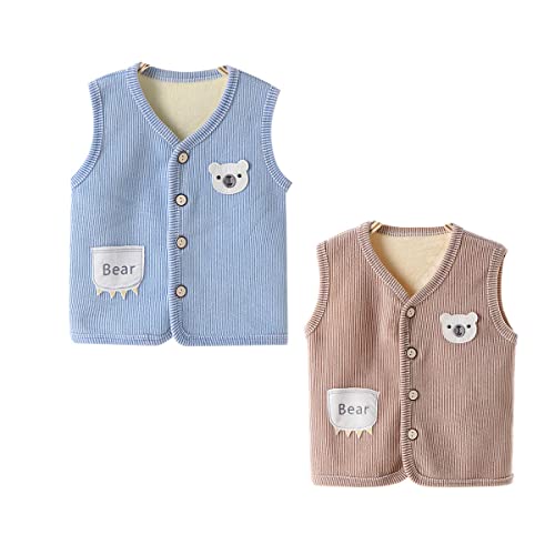 ACMEDE 2 Stück Baby Jungen Fleeceweste Winter Herbst Warme kinder Mädchen Ärmellose Dicke Weste Strickjacke Top Schulter Baby Junge Jacken Dicke Weste 6 Monate-5Jahre von ACMEDE