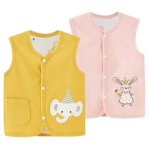 ACMEDE 2 Stück Baby Kleinkind Kinder Doppelseitig Westen 62/68/74/80/86 Frühling Herbst Baumwoll Dünn Ärmellose Jacke 92/98/104 Kinderweste mit Druckknopf mit Cartoon Muster 6 Monate -5 Jahre von ACMEDE