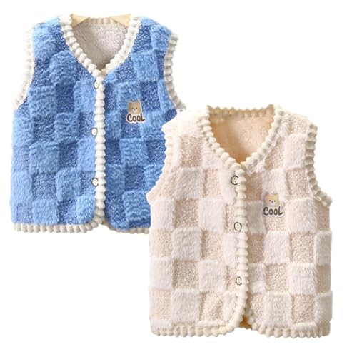 ACMEDE 2 Stück Baby Kleinkind Kinder Jungen Fleece Westen gr. 74/80/86/92/98/104/116 Herbst Winter Gilet Bodywarmer Steppweste verdickte ärmellose Jacke Kinderweste, 6 Monate-5 Jahre von ACMEDE