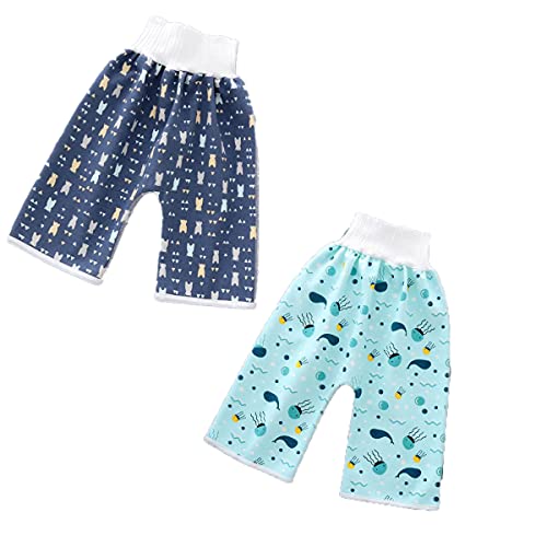 ACMEDE 2 Stück Baby Trainingshose Sleepy Windelhose Polster Cotton Potty Underwear Windelunterwäsche Baby Windelrockshorts Trainingswindelhose Lernhose Kinder Shorts Töpfchen (Blau, 1_Year) von ACMEDE