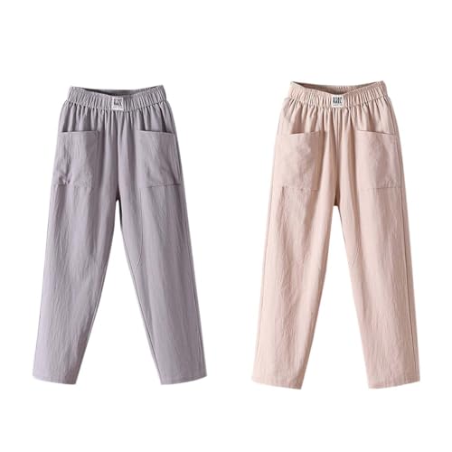 ACMEDE 2 Stück Leinenhose Damen 3/4 Palazzo Hose Damen Culotte Hose Leichte Weites Bein Sommerhose Casual High Waisted Hosen Einfarbig Leinen Freizeithose Sommerhose Mit Taschen, M-4XL/40-70kg von ACMEDE