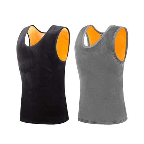 ACMEDE 2PCS Herren Thermo Unterhemd Winterunterwäsche Weste S-XXL Doppelseitige Fleece Thermounterwäsche für Herren ärmelloses Tank-Unterhemd zum Aufwärmen Thermo Tank Top Thermounterhemd,99-220LB von ACMEDE