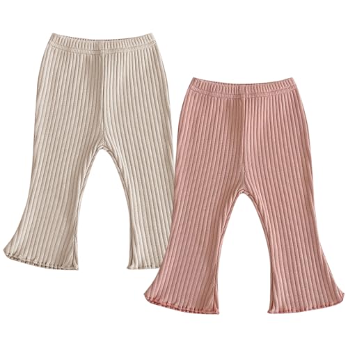 ACMEDE 2er-Pack Baby Mädchen Leggings Einfarbige Schlaghosen Gr. 56/62/68 Kleinkind Baby Rippig Strick Schlaghose Mode Stretch Flared Strick Hose Baumwolle Gr. 74/80/86/92/98 von ACMEDE