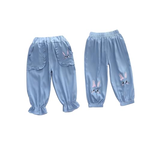 ACMEDE 2er Pack Baby leichte Jeanshosen Bloomers Gr. 74/80/86 Pumphose Mädchen mit Stickereien Häschen dünn Jogginghose Gr.92/98/104 Lässige Elastische Freizeithose Sommerhose Gr. 110/116/122 von ACMEDE