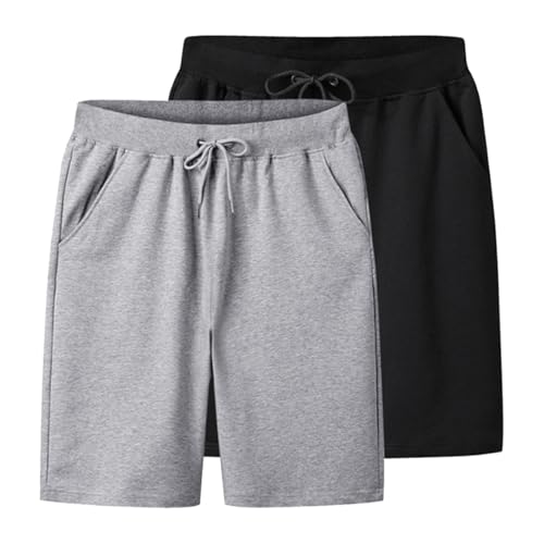 ACMEDE 2er-Pack Herren Sport Shorts Baumwolle Kurze Hose Sporthose Leicht mit Taschen Lässige Herren Shorts mit Kordelzug und elastischem Bund Bermuda Shorts Herren kurz S - 2XL,110-200lb von ACMEDE