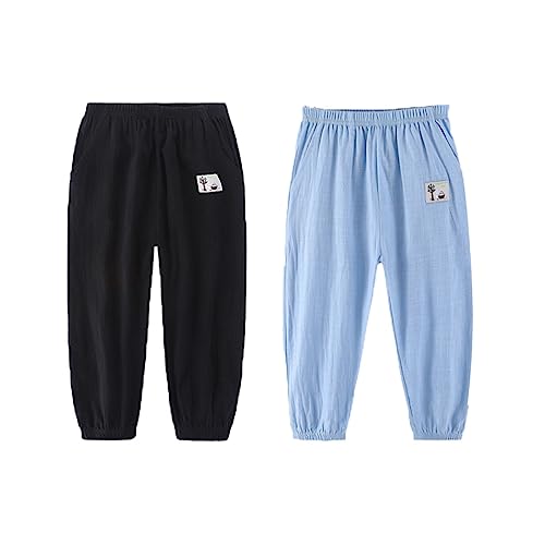 ACMEDE 2er Pack Sommer Feste Jogginghose Lässige Elastische Hose mit Niedliche Etiketten Gr. 92/98/ 100/122/ 128/134 Baby leichte Lange Hosen Freizeithose Baby Jungen Mädchen Sommerhose von ACMEDE