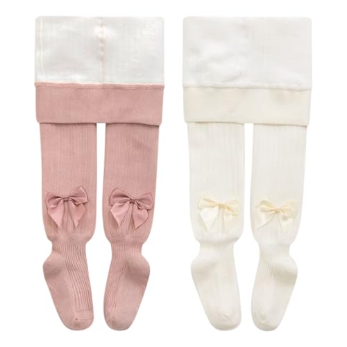ACMEDE 2er pack Baby Mädchen Thermo Strumpfhose mit Bandschleife Gr.74-140 Kinder Winter Warm Fleece Strumpfhosen Weiche Baumwolle Ballettstrumpfhose Baby Leggings Strümpfehosen 6 Monate-10 Jahre von ACMEDE