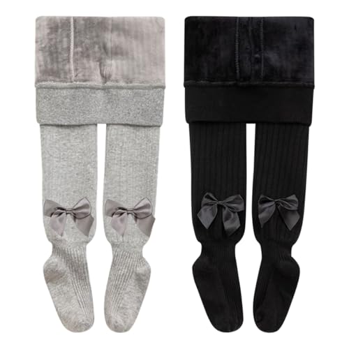 ACMEDE 2er pack Baby Mädchen Thermo Strumpfhose mit Bandschleife Gr.74-140 Kinder Winter Warm Fleece Strumpfhosen Weiche Baumwolle Ballettstrumpfhose Baby Leggings Strümpfehosen 6 Monate-10 Jahre von ACMEDE