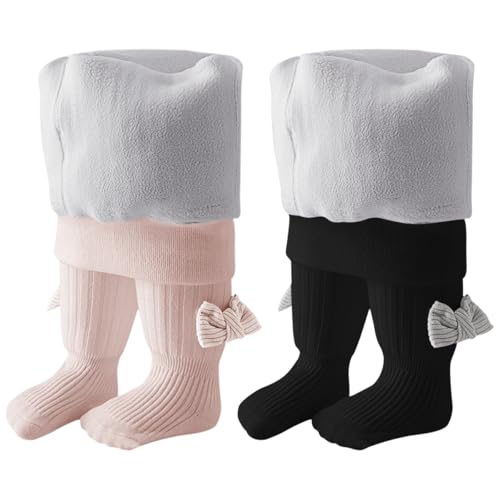 ACMEDE 2er pack Baby Mädchen Thermo Strumpfhose mit Schleife Gr. 68/74/80/92 Kinder Winter Warm Fleece Strumpfhosen Gr. 98/104/110 Ballettstrumpfhose Baby Leggings Strümpfehosen 6 Monate-5 Jahre von ACMEDE