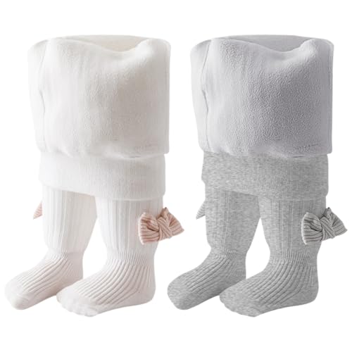 ACMEDE 2er pack Baby Mädchen Thermo Strumpfhose mit Schleife Gr. 68/74/80/92 Kinder Winter Warm Fleece Strumpfhosen Gr. 98/104/110 Ballettstrumpfhose Baby Leggings Strümpfehosen 6 Monate-5 Jahre von ACMEDE