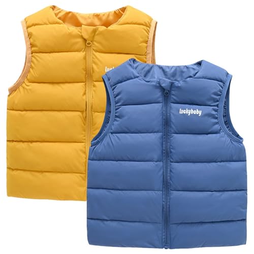 ACMEDE 2er pack Steppweste Kleinkind Jungen Gr. 92-134, Ärmellos Winterjacke Outwear Pufferweste mit Modischer Buchstabendruck Daunenweste Kinder Winter Leicht Steppweste, 2-11 Jahre von ACMEDE