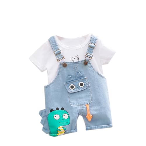 ACMEDE 2tlg Baby Mädchen Kleidung Set 9 Monate-4 Jahre, Baby Jungen Dinosaurier Kurzarm Oberteil T-Shirt + baby Dinosaurier Jeans Latzhose Kurz Gr. 70/74/80/86/92/98/100/104 von ACMEDE