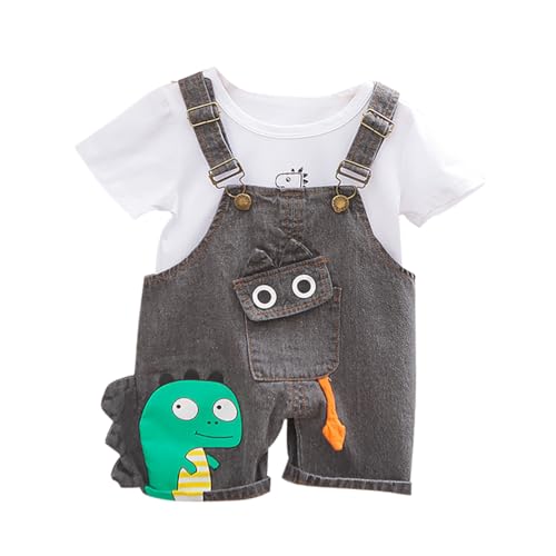 ACMEDE 2tlg Baby Mädchen Kleidung Set 9 Monate-4 Jahre, Baby Jungen Dinosaurier Kurzarm Oberteil T-Shirt + baby Dinosaurier Jeans Latzhose Kurz Gr. 70/74/80/86/92/98/100/104 von ACMEDE