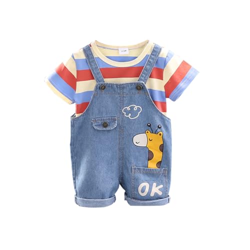 ACMEDE 2tlg Baby Mädchen Kleidung Set Gestreifte Lange Ärmel Baumwolle T-Shirt Baby Giraffen Jeans Latzhose kurze Sommer Jeans Overalls Strampler Bodysuit Jumpsuit shorts Gr. 7074/80/86/92/98 von ACMEDE