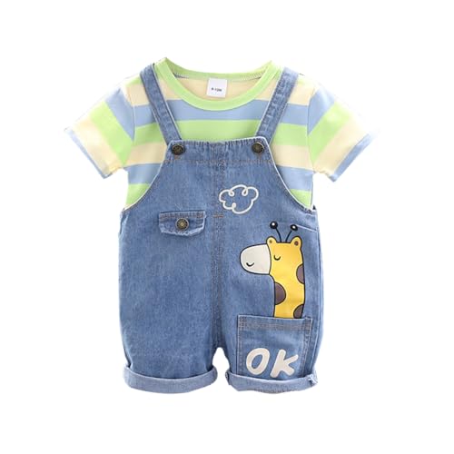 ACMEDE 2tlg Baby Mädchen Kleidung Set Gestreifte Lange Ärmel Baumwolle T-Shirt Baby Giraffen Jeans Latzhose kurze Sommer Jeans Overalls Strampler Bodysuit Jumpsuit shorts Gr. 7074/80/86/92/98 von ACMEDE