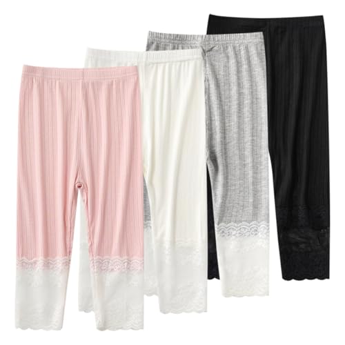 ACMEDE 3-10 Jahre Mädchen Capri Leggings Sommer Kurz 3/4 Hosen Caprihosen Shorts mit Spitzenbündchen 4er-Pack Mädchen Sommer Einfarbig Modal Sporthose 3/4 Leggings Capri Hosen Gr. 100-146 von ACMEDE