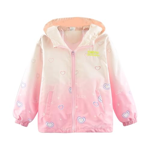 ACMEDE 3-12Jahre Mädchen Softshelljacke mit Kapuze Atmungsaktive Leichter windjacke Übergangsjack kinder Frühling Herbst Bequemer Sweatjacke Kapuzenjacke Mantel Aufdruck Windjacke Outdoorjacke von ACMEDE